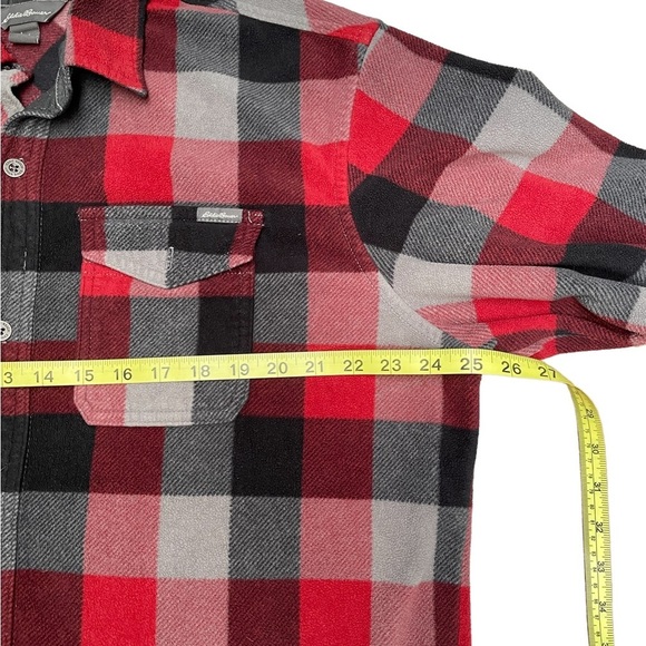 Eddie Bauer red black gray flannel button down long sleeve fleece shirt size XL - Picture 5 of 9